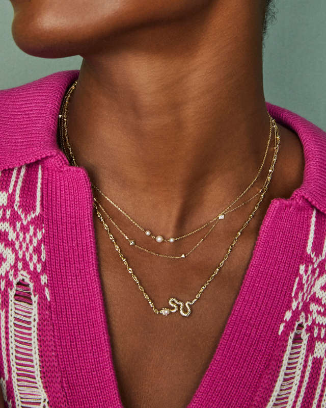 Lyle Gold Snake Short Pendant Necklace in Freshwater Cultured Pearl image number 1.0